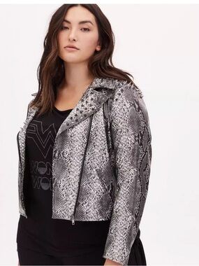 torrid Gray Snake-Print Faux Leather Moto Jacket